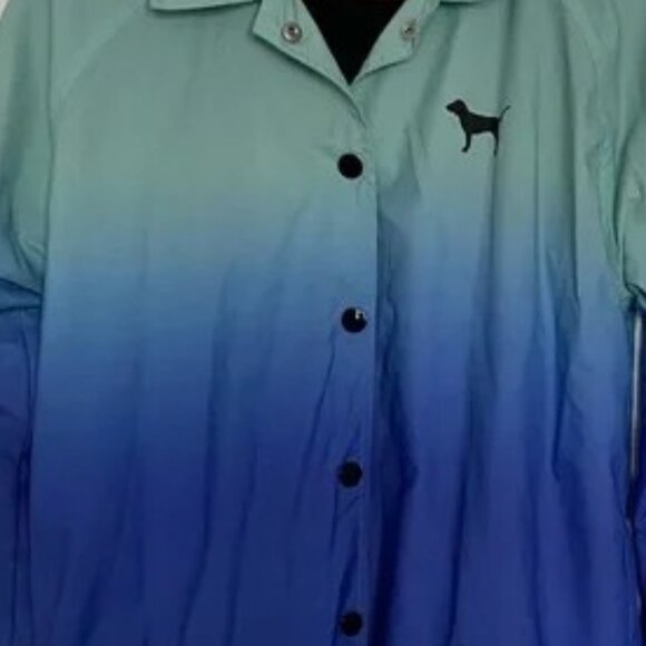 Victoria Secret Pink Logo Blue Ombre Snap Front Jacket with Collar & Pockets - Picture 2 of 7